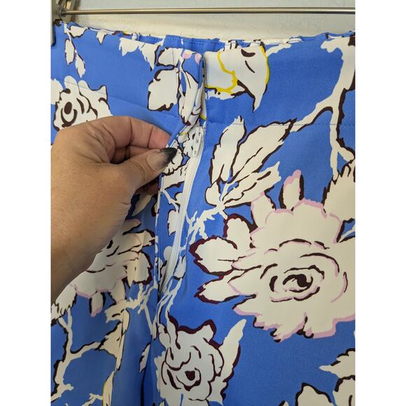 DIANE VON FURSTENBERG Alexander Pant Wide Leg Button Zip Blue Floral Women Small - Picture 4 of 12